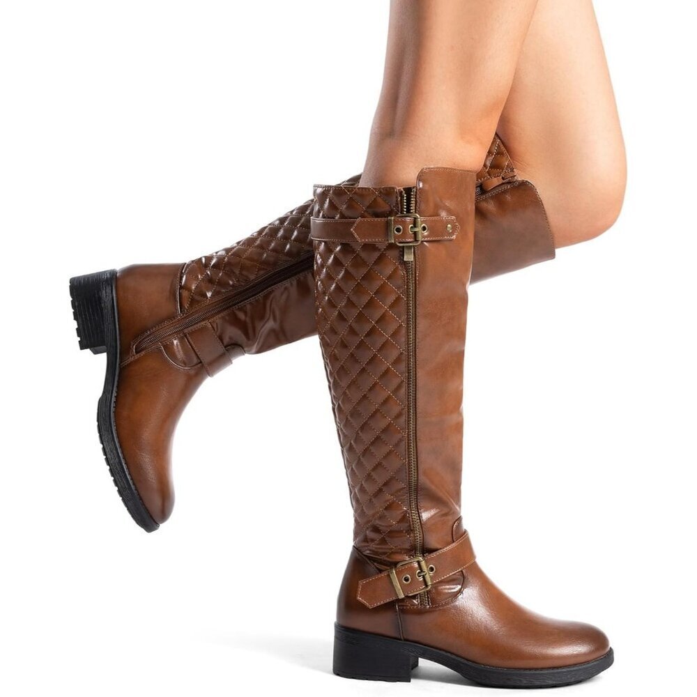 DREAM Tan PAIRDREAM PAIRS Comfortable Block Heel Side Zipper Biker Boots - Picture 7 of 8